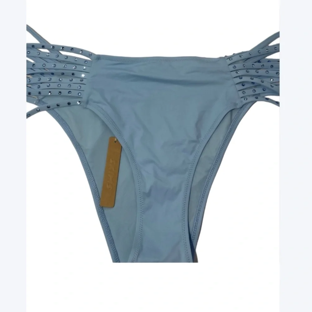 Skims Rhinestone swim strappy Iris blue bikini bottom